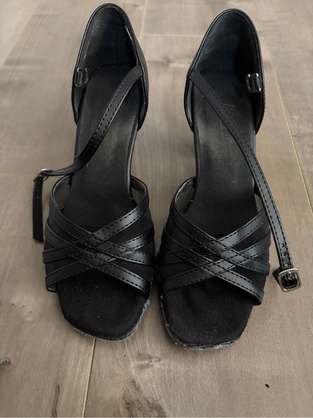 Black Strappy Crossband Ankle-Heel - Ballroom - suede bottom